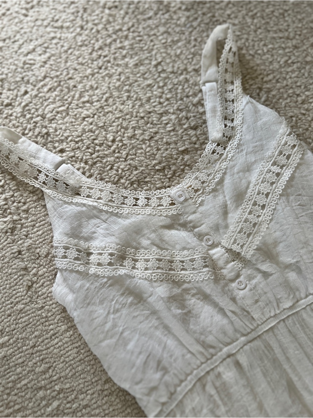 White Maxi Dress Button Front Crochet Boho Country Coastal Cottagecore Size M - Picture 6 of 14